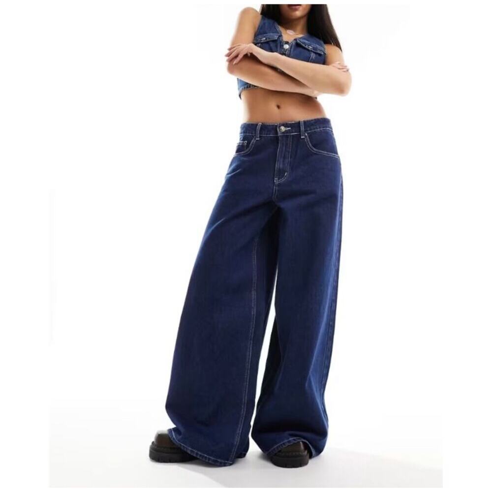 Lioness Women's Idol Denim Low Rise Wide Leg Jeans Blue Size XS NWT - Picture 2 of 12